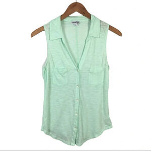 WS935 Express Designer Trendy Sleeveless Mint Green Button Down Polo shirt S